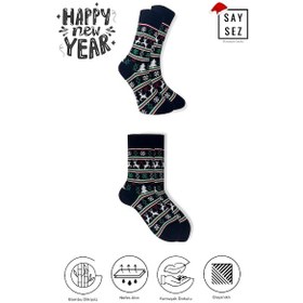 Resim Bambu Renkli Desenli Yılbaşı Çorabı Unisex Hediyelik Çorap Çok Renkli 