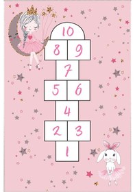 Resim Seksek Çocuk Oyun Halısı Kaymaz Makinede Yıkanabilir Eğitici 1 Pembe - Beyaz 