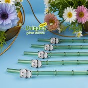 Resim 3/2 adet, yeniden kullanılabilir cam pipetler, süslemeli cam pipetler, Panda & Bambu cam pipet seti, 20oz bardak için cam pipetler, baloncuklu ve benzersiz şekilli sevimli cam pipetler, partiler ve günlük ev kullanımı için uygun hediye olarak 