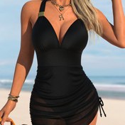 Resim Julyjungle Seksi Tek Parça Mayo Deniz Kenarı Düz Renk File Rahat Stil 