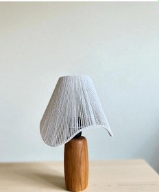 Resim Wavy Abajur - Beyaz Hasır El Yapımı Bohem Asimetrik Şekilli Ahşap Ayaklı Rustik Abajur Çok Renkli 