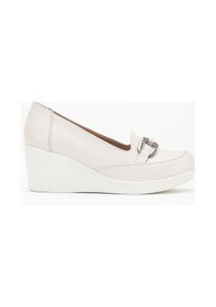 Resim Dilimler Ayakkabı Kadın Dolgu Topuklu Ayakkabı Bej Yüzlü Tokalı-3812 Bej 