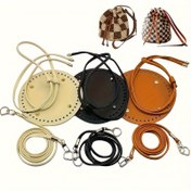Resim 5 adet / Set 15 cm Yuvarlak Taban + Omuz Askısı + Bağcıklı + 2 D-Ring Klips DIY El Sanatları Aksesuar Kiti Kova Çantaları ve El Çantaları Yapmak İçin, DIY Cüzdan Yapmak İçin 