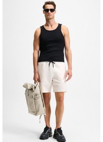 Resim Grimelange KONSA Erkek Beli Lastikli Kordonlu Yanları Fermuarlı Cepli Relaxed Fit Ekru Şort & Bermuda 