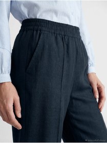 Resim LC Waikiki NEVAVM Farkıyla Beli Lastikli Keten Karışımlı Kadın Pantolon 