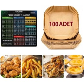 Resim Airfryer Pişirme Kağıdı 100 Adet Fritöz Pişirme Kağıdı,fritöz Yağlı Kağıdı, Yanmaz Kağıt 