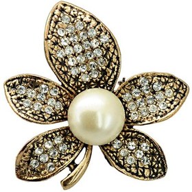 Resim İncili Yaprak Swarovski Taşlı Elmas Montür Yaka İğnesi Broş 