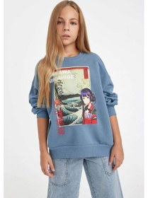 Resim Defacto Kız Çocuk Hatsune Miku Relax Fit Bisiklet Yaka İçi Yumuşak Tüylü Sweatshirt D1120a824auın242 İndigo 