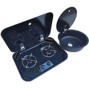 Resim Yatek Karavan Tekne Cam Emaye Ocak + Cam Kapaklı Evye Siyah 