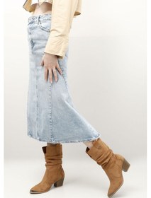 Resim Gönderi R Kadın Taba Süet Sivri Burun Kalın Topuklu Kovboy Çizme Dkzb66832140 TABA SÜET 