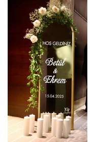 Resim MasKEY Düğün Nişan Söz Kına Doğum Günü Ayna Yazısı Beyaz Sticker 