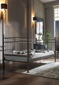 Resim Unimet Alpas Daybed Tek Kişilik Sedir Metal Karyola 90x200 Kahverengi (AHŞAP LATALI) 