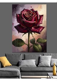 Resim Ahşap Tablo Yağmur Damlaları Altında Kırmızı Gül 