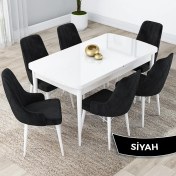 Resim Canisa Concept Lia Serisi, 80 x 132 cm Açılabilir Mutfak Masa Takımı, Beyaz Masa 6 Sandalye 
