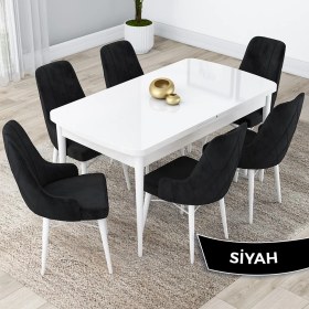 Resim Canisa Concept Lia Serisi, 80 x 132 cm Açılabilir Mutfak Masa Takımı, Beyaz Masa 6 Sandalye 