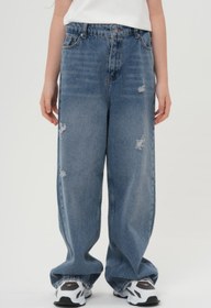 Resim HayKids Bayramlık Unisex Çocuk Mavi Jean Geniş Paça Bol Kesim Baggy Alt Giyim Kot Pantolon 