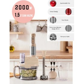Resim Mastermaid Premium Pro Paslanmaz Çelik Bıçaklı 2000W Mutfak Robotu, Soft Cream 