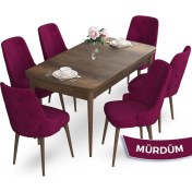 Resim Canisa Concept Yay Serisi 80 x 132 cm Açılabilir Mutfak Masa Takımı Barok Ahşap Desen Masa 6 Sandalye 