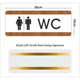 Resim zafrakreklam WC Ofis Departman Kapı İsimliği, Yönlendirme levhası 26X10Cm BEYAZ-CEVİZ 