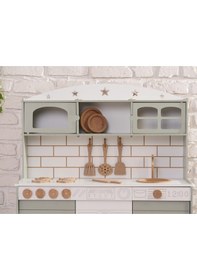 Resim Boyalı Ihlamur Ahşap Oyuncak Bulaşık Makine Detaylı Mutfak Tabak Ve Spatula Seti Hediye 