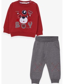 Resim Erkek Bebek Eşofman Takımı Ayıcık Figürlü Kiremit (1-1.5 Yaş) Kiremit 
