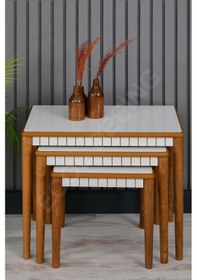 Resim Faymend Luna Beyaz 3'lü Lüx Ahşap Sehpa Beyaz 