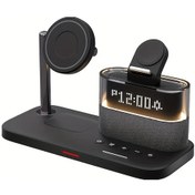 Resim Tongdashop Siyah 5 İn 1 Manyetik Kablosuz Şarj Standı Led Gece Lambası Alarm Saati İos Watch Uyumlu Airpods 