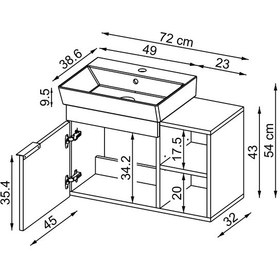 Resim Likya Ayaksız Tek Kapaklı Açık Raflı Lavabolu 72 Cm Banyo Dolabı Alt, Lavabolu Alt Banyo Dolabı Beyaz 
