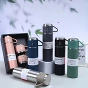 Resim Paslanmaz Çelik Vakumlu İzole Su Şişesi Seti, 3 Bardak Kapağı, 500ml Seyahat Termos Kupası, İçecekleri Saatlerce Sıcak veya Soğuk Tutar, Yaz ve Kış İçin İdeal, Gıda Teması İçin Güvenli, Hediye Vermeye Hazır 