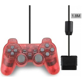 Resim Kırmızı Taşınabilir Joystick Kontrol Konsolu Kablolu Bağlantı Gamepad Çift Titreşim Oyun Denetleyicisi Playstation Için Ps2 Ile Uyumlu 
