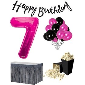 Resim 7 Yaş Pembe Balon Rakam Folyo Banner Mısır Kutusu Masa Eteği Doğ 