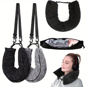 Resim 2 Adet Yeniden Kullanılabilir Seyahat Yastıkları - Kıyafetler ile Doldurulabilir, Makinede Yıkanabilir, 5 Günlük Geziler İçin Mükemmel, Koyu Gri/Siyah Polyester 