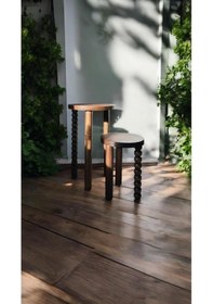 Resim Ahşap 2 Li Set Mantar Yan Sehpa Fiskos / Çiçeklik Modern Ceviz Renk Ceviz 