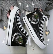 Resim Genel Markalar Worm Butik Y2k Attack On Titan Levi Baskılı Siyah Kanvas Ayakkabı 