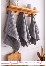 Resim 2 Adet 40x60 Dama Desen Mutfak Havlusu, Sunum Havlusu, Dekoratif Havlu Gri 