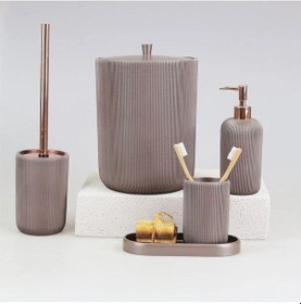 Resim By Selim Lydia Taupe 5 Parça Polyester Banyo Seti Kahverengi 