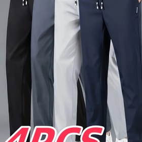 Resim 4 adet Erkek Yaz Pantolonu - Nefes Alabilen Rahatlık, Cep Detaylı Rahat Spor Giyim, Siyah, Koyu Mavi, Beyaz, Koyu Gri Polyester Dar Kesim Uzun Pantolon 