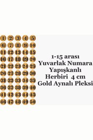 Resim GÜNEŞ LAZER Yuvarlak Masa Numarası Dolap Numarası 1-50 Arası Gold Aynalı Pleksi 