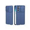 Resim Teleplus Samsung Galaxy S22 Plus Lensi Kamera Korumalı Deri Dokulu Silikon Lacivert Kılıf 