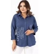 Resim Line Lady Dik Yakalı Büyük Beden Ofis Bluzu 310236518 Mavi 