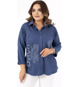 Resim Line Lady Dik Yakalı Büyük Beden Ofis Bluzu 310236518 Mavi 