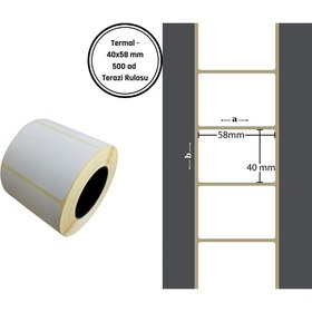 Resim Özfiliz Mağaza Ekipmanları 40x58 Mm Termal Terezi Etiketi Yaıpışkanlı Etiket (1 Rulo = 500 Adet) 