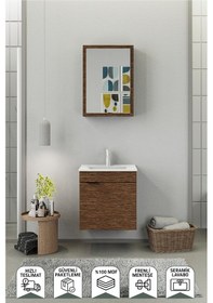 Resim Biani Fix Loft 55 Cm Banyo Dolabı,Seramik Lavabolu, Aynalı,Lavabo Dahil,Mdf,Aybe Kahve 