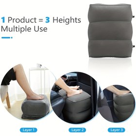 Resim 1 adet Üç Katmanlı Flocking Şişme Ayaklık - Araba, Uçak, Yüksek Hızlı Demiryolu Seyahati için Ayarlanabilir Taşınabilir Ergonomik Ayaklık - Konfor ve Duruş Desteği için Katlanabilir Ayaklık, Şişme Ayaklık 