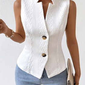Resim Kadınlar İçin Kolsuz Yelek Ceket, Hafif Günlük Düğmeli Açık İş Moda Mont 