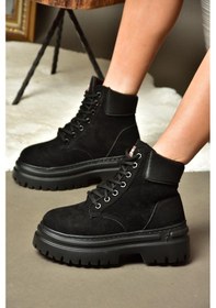Resim Fox Shoes R973988902 Siyah Süet Kalın Tabanlı Kadın Bot Siyah 