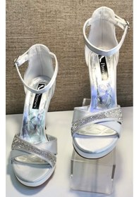 Resim Monarosa 233 Kadın Taşlı Platform Abiye Ayakkabı Gümüş Saten 