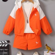 Resim Erkek Çocukları için Dinozor Nakışlı Uzun Kollu Kapüşonlu Sweatshirt & Şort Takımı - Günlük, Makinede Yıkanabilir Kıyafet İlkbahar/Yaz için, Dış Mekan için Mükemmel 