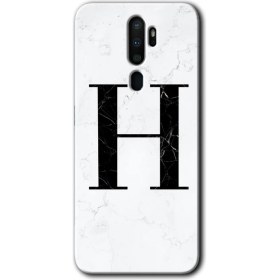 Resim Bera Aksesuar Oppo A5 2020 Kılıf Hd Desen Baskılı Arka Kapak - Beyaz Mermer Desenli H Harfi 