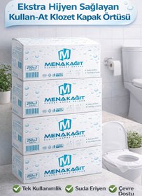Resim MENA KAĞIT Klozet Kapak Örtüsü Tek Kullanımlık 250+2 Adet Hijyenik Tuvalet Örtüsü 4’lü Paket 